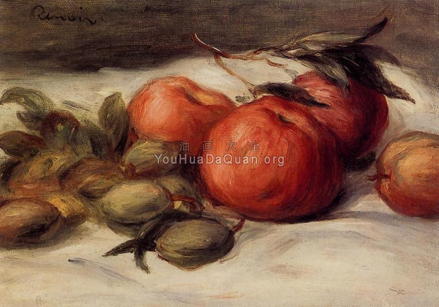 Still Life with Apples and Almonds - 皮埃尔·奥古斯特·雷诺阿